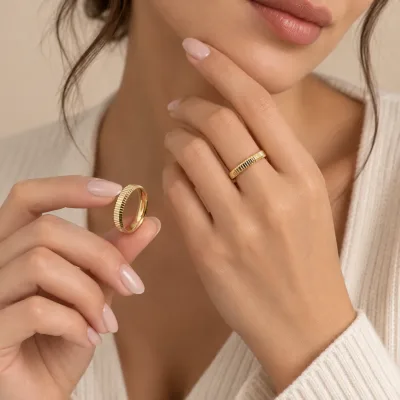 Klasik Denge 3 mm & 5 mm Sarı Altın Bombeli Çift Alyans – 14 Ayar