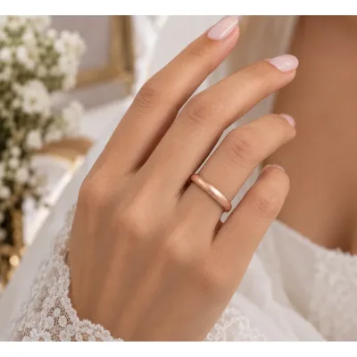 Klasik Bombeli Rose Mat Altın Alyans 2 mm