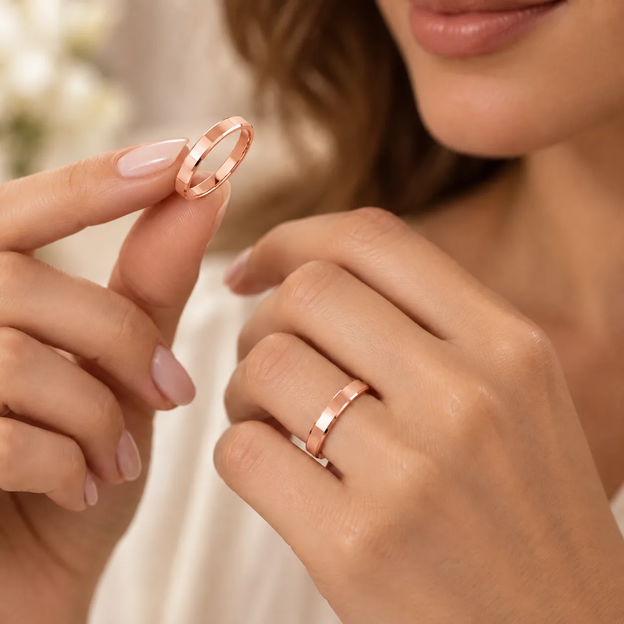 3 mm İçi Boş Düz Klasik Kibrit Çöpü Rose Altın Alyans görsel 1