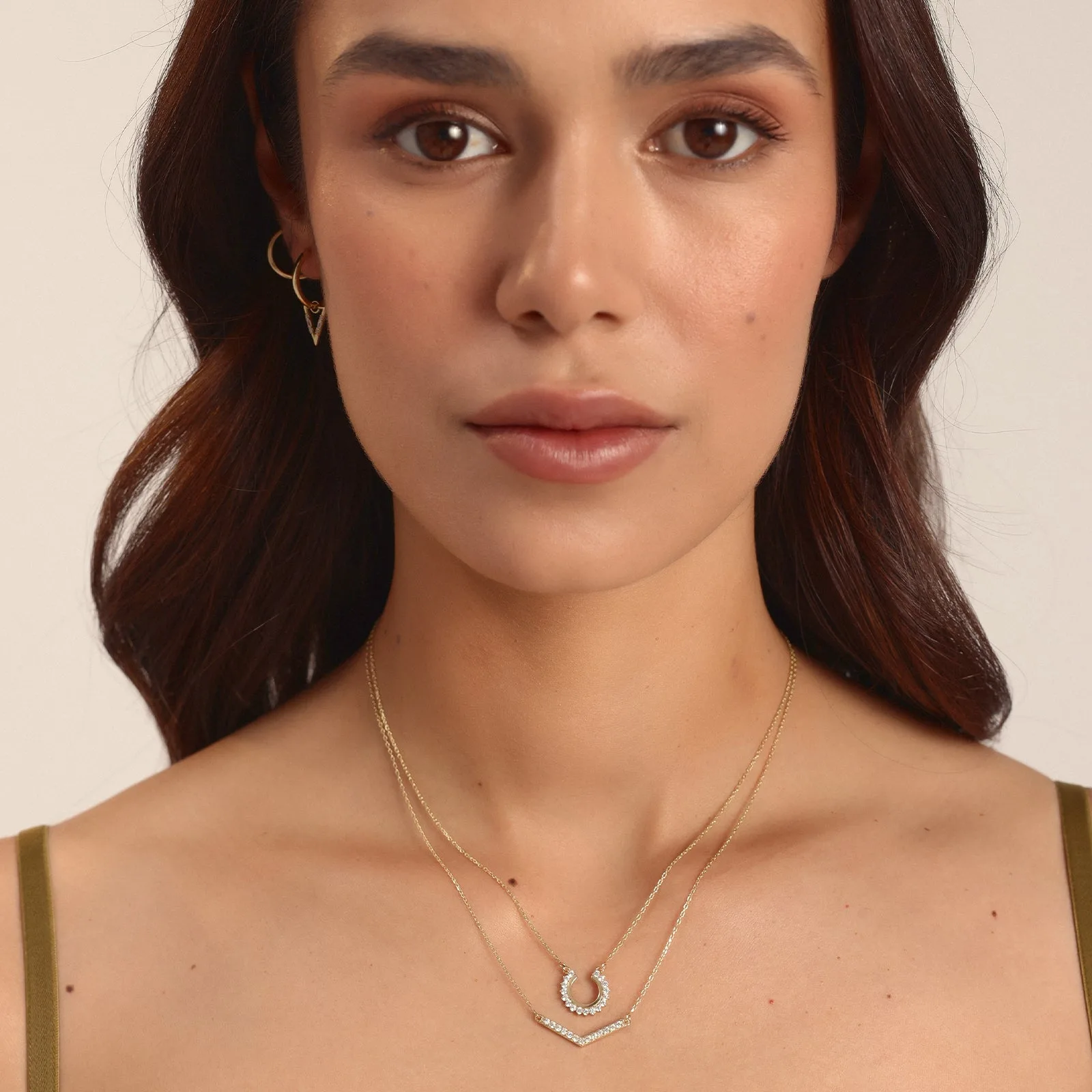 Taşlı V Model 14 Ayar Altın Kolye görsel 3