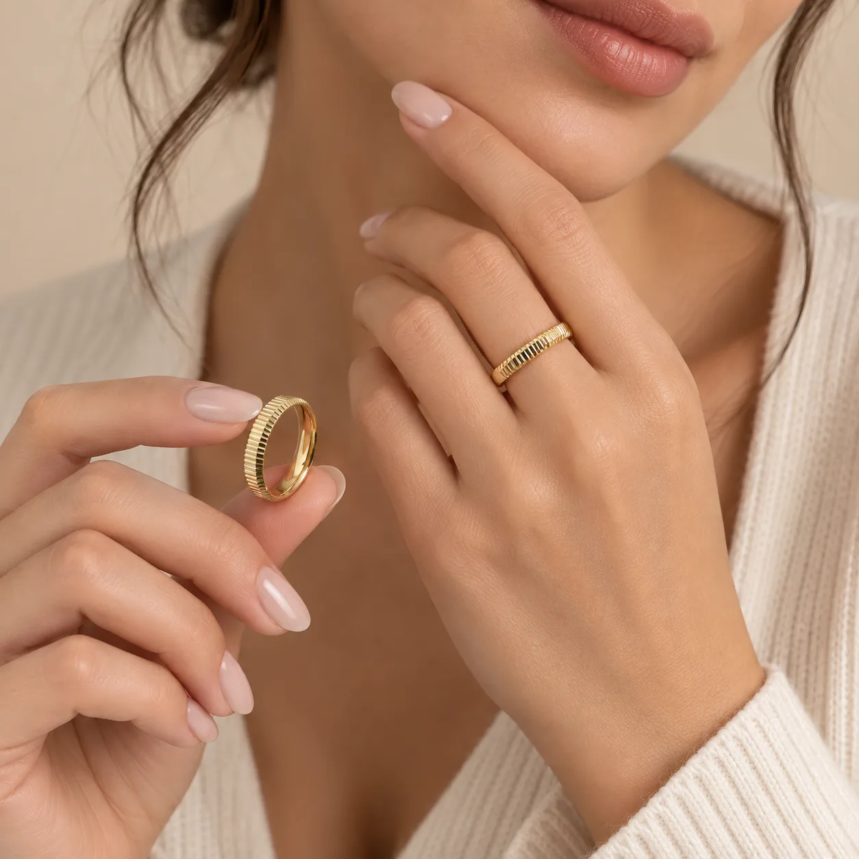 Klasik Denge 3 mm & 5 mm Sarı Altın Bombeli Çift Alyans – 14 Ayar görsel 1