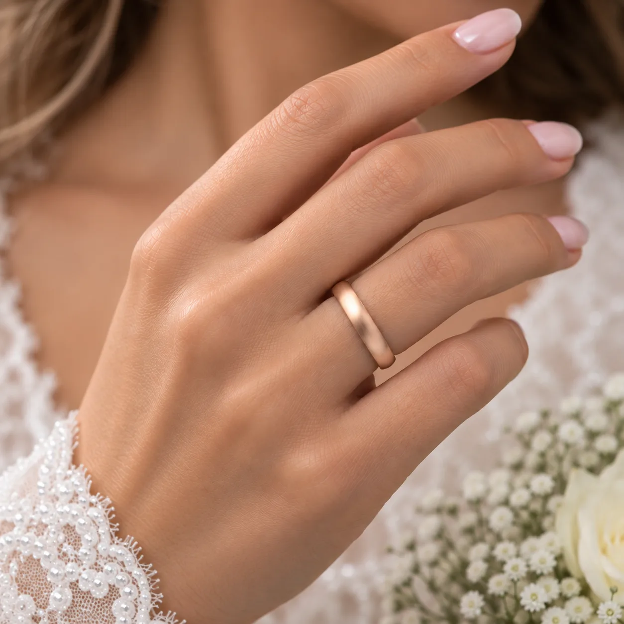 Klasik Bombeli Mat Beyaz Rose Alyans 3 mm görsel 2