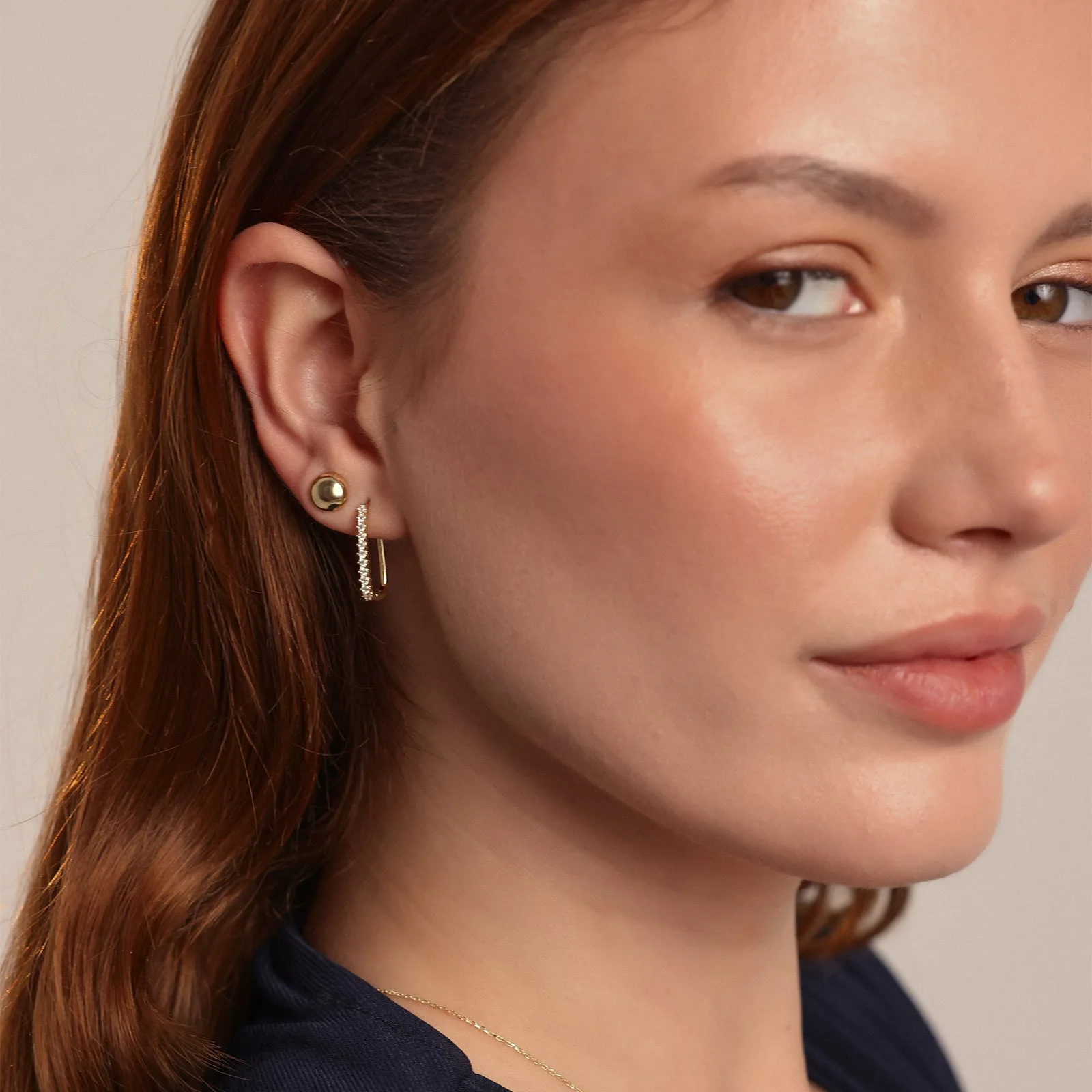14 Ayar Top Model Altın Küpe görsel 2